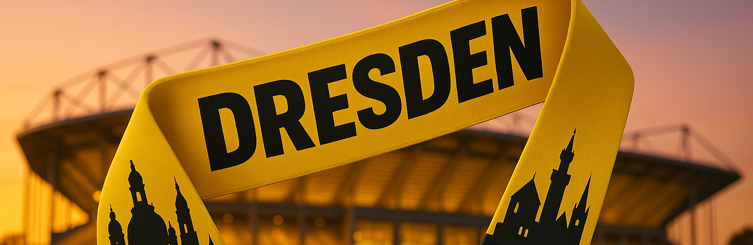 Dresden Fanschal in Gelb-Schwarz mit Stadtsilhouette vor...