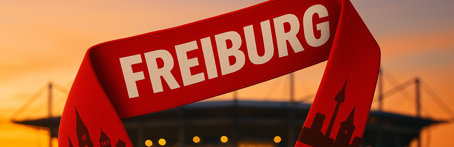 Freiburg Schal in Rot mit Stadtsilhouette vor dem Stadion...