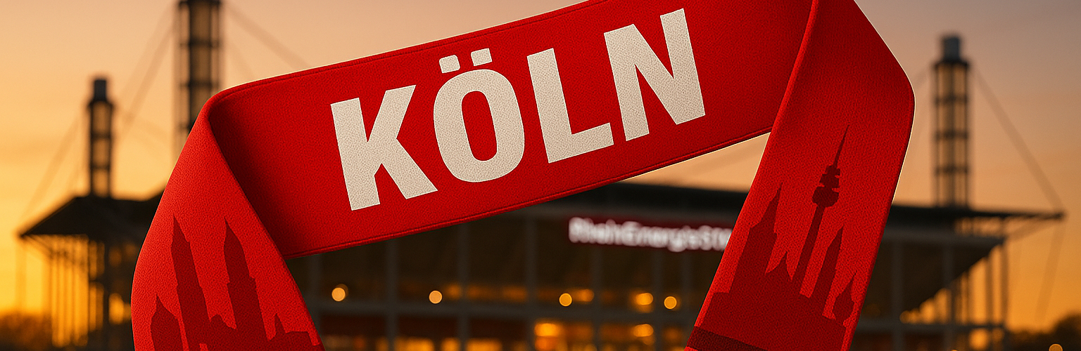 Köln Schal in Rot mit Kölner-Dom und Colonius Silhouette...