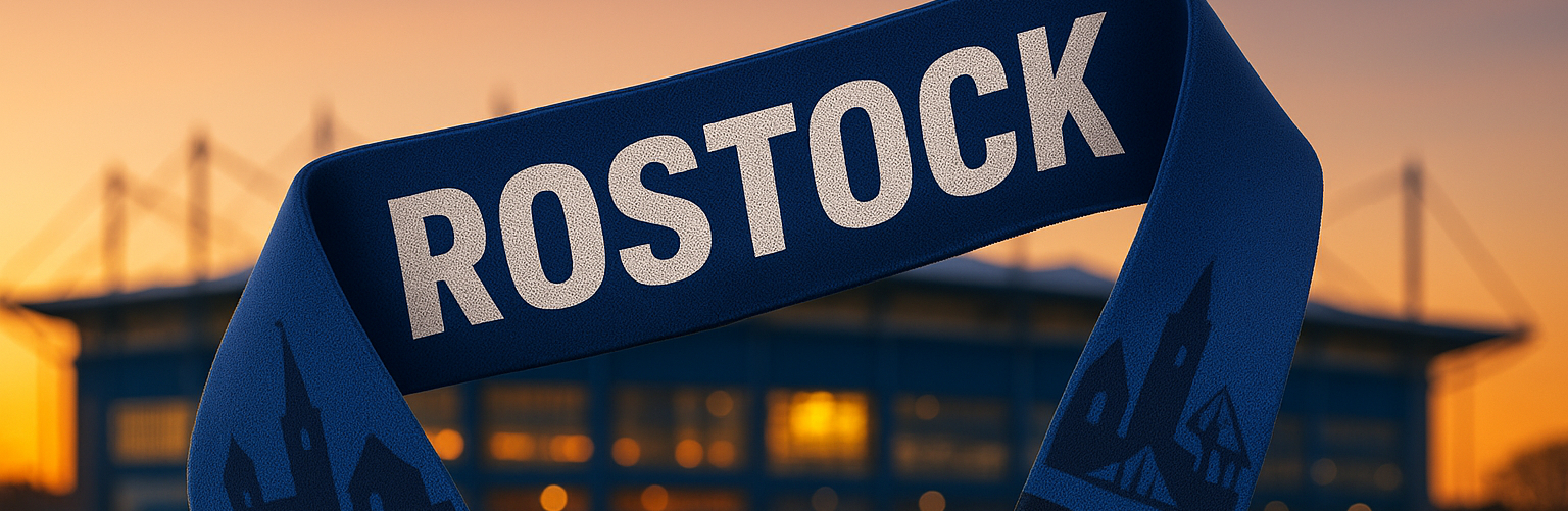 Rostock Fanschal in Blau mit Hafen-/Stadtsilhouette vor...