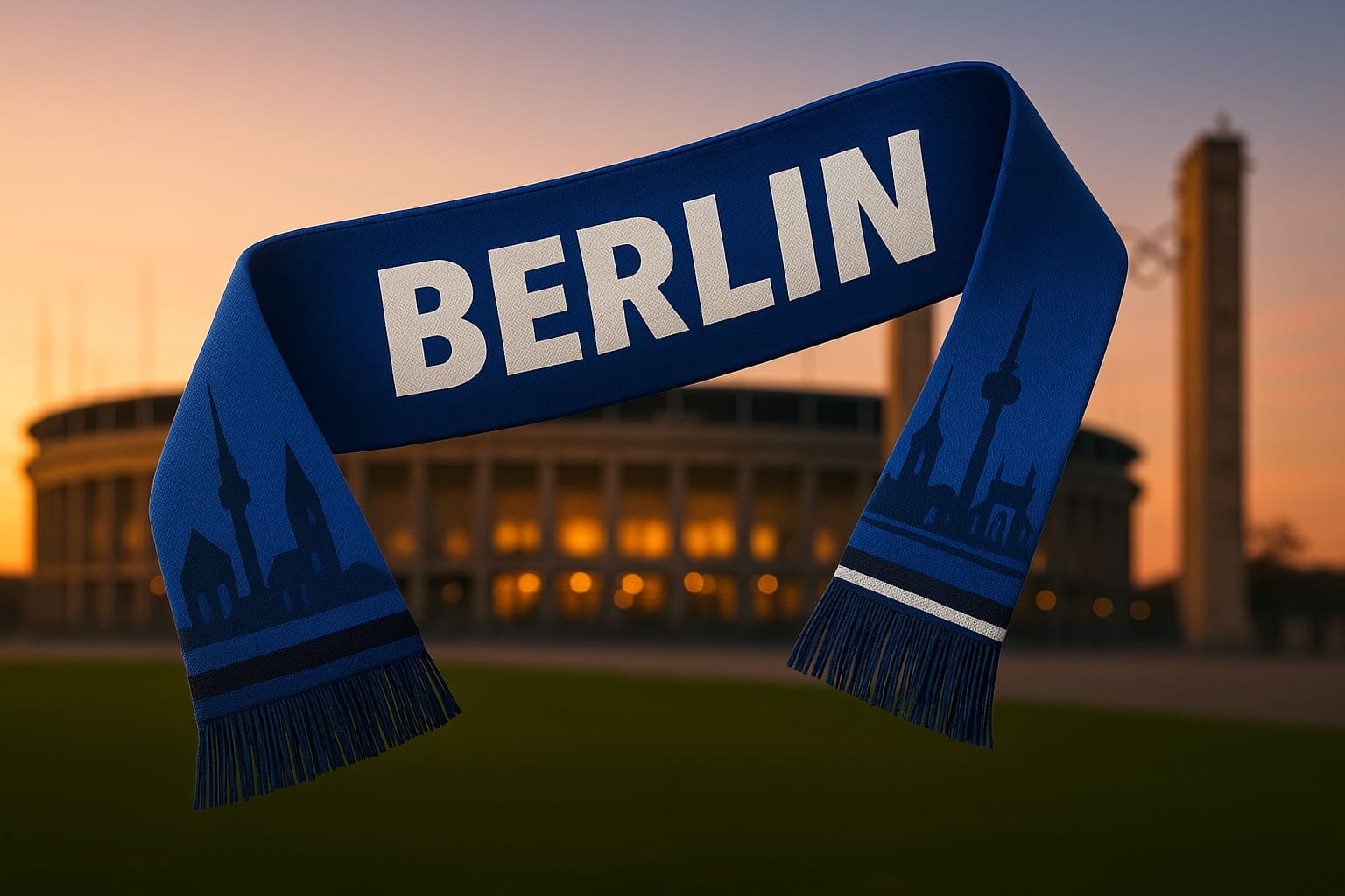 Berlin Fanschal in Blau mit Stadtsilhouette vor dem...