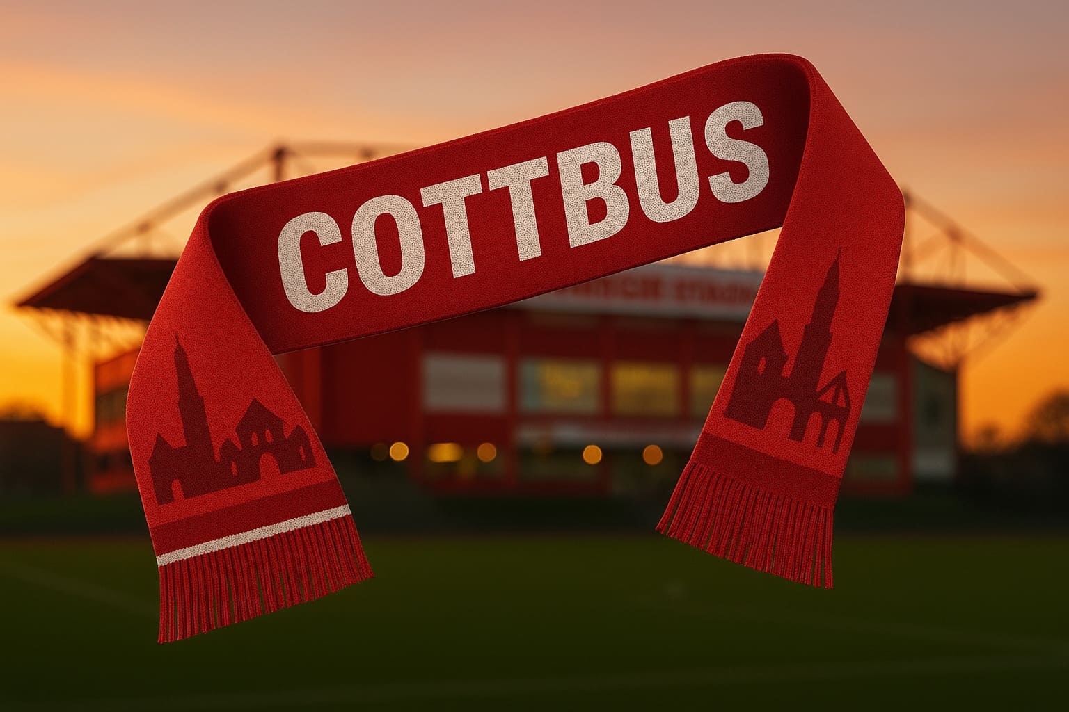 Cottbus Fanschal in Rot mit Stadtsilhouette vor dem...