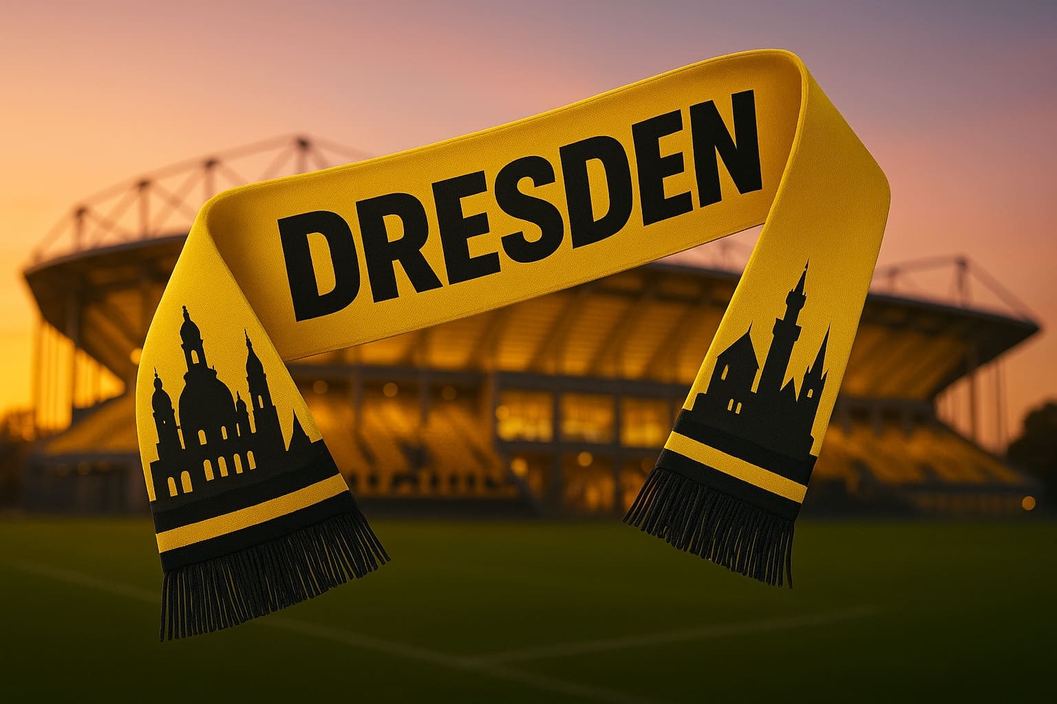 Dresden Fanschal in Gelb-Schwarz mit Stadtsilhouette vor...