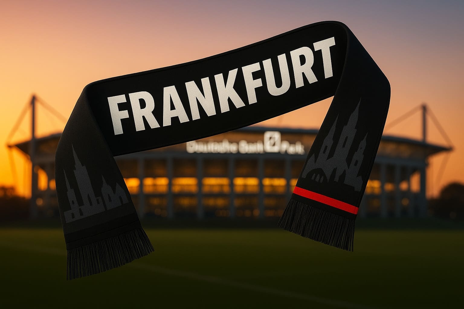 Frankfurt Schal in Schwarz mit Skyline vor dem Stadion –...
