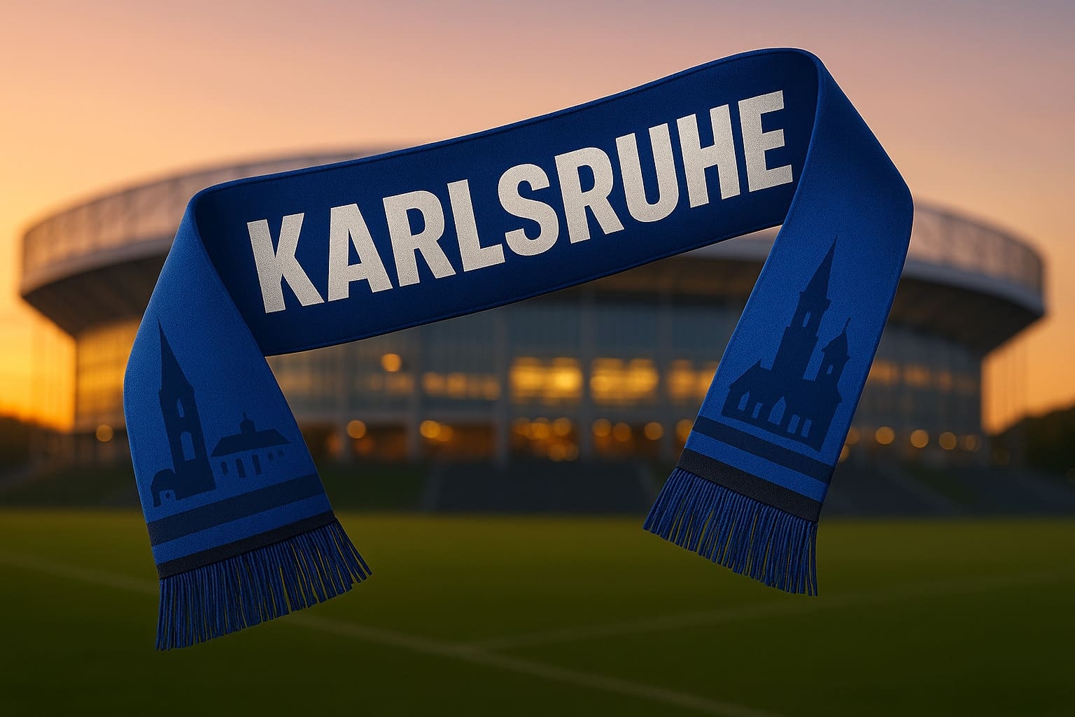 Karlsruher Fanschal in Blau mit Stadtsilhouette vor dem...