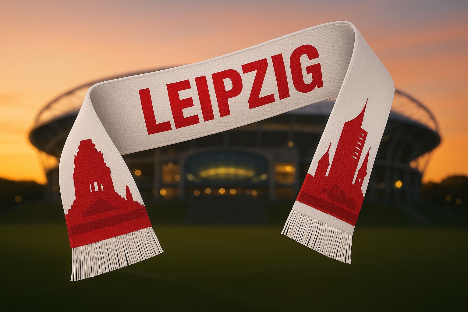 Leipzig Fanschal in Weiß-Rot mit City-Silhouette vor der...