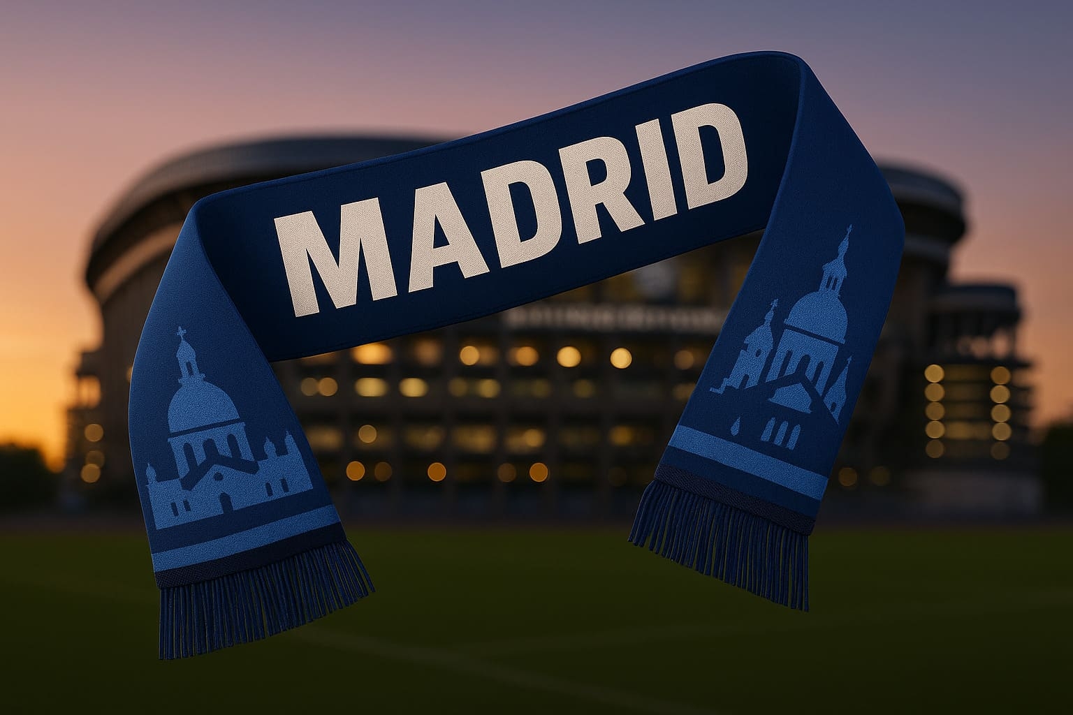 Madrid Fanschal in Dunkelblau mit Stadtsilhouette vor dem...