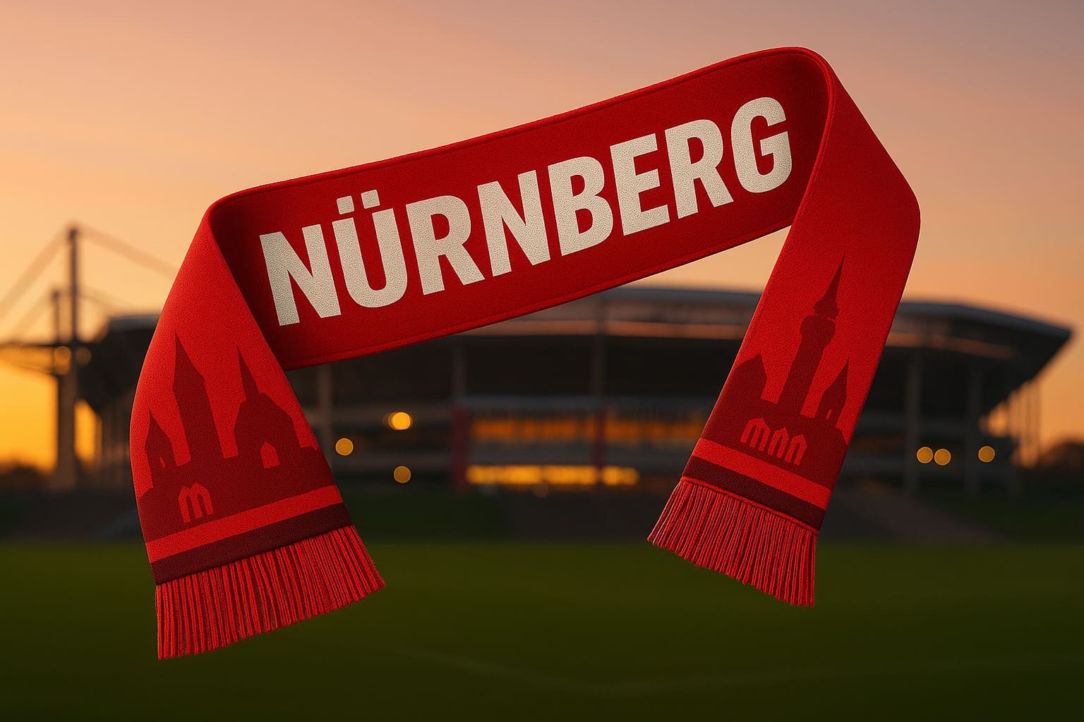 Nürnberg Fanschal in Rot mit Stadtsilhouette vor dem...